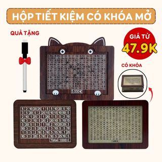  Hộp tiết kiệm tiền gỗ có khóa mở tặng bút xóa 2 đầu vintage sang trọng tự lắp ghép dễ dàng tái sử dụng nhiều lần Zeno 