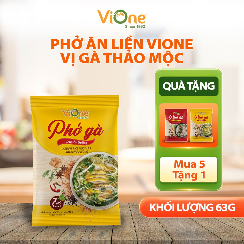 Phở gà ăn liền ViOne, phở khô gia vị gà thảo mộc, phở gói lẻ 63g chuẩn vị truyền thống