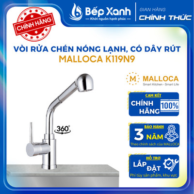 Vòi rửa chén Nóng Lạnh Malloca K119N9 - Có dây rút, Điều chỉnh tia nước