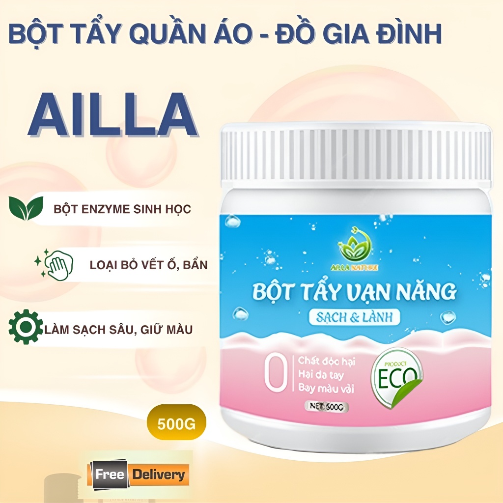 Bột Tẩy Đa Năng Siêu Sạch Ailla 500g Chính Hãng – Tẩy Ố Vàng, Khử Mùi, Làm Sáng Bề Mặt
