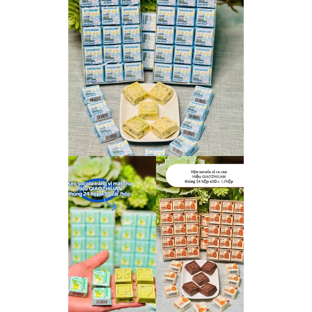 [Ăn vặt ngon] Combo 300g Kẹo socola nhân Qiaozhilian hộp vuông nhỏ nhiều hương vị/Kẹo socola Qiaozhi