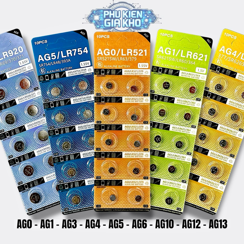 [Combo 10 Pin Cúc Áo] AG0 / AG1 / AG3 / AG4 / AG6 / AG12 / AG13 – Pin 1.5V Alkaline đồng hồ, đồ chơi