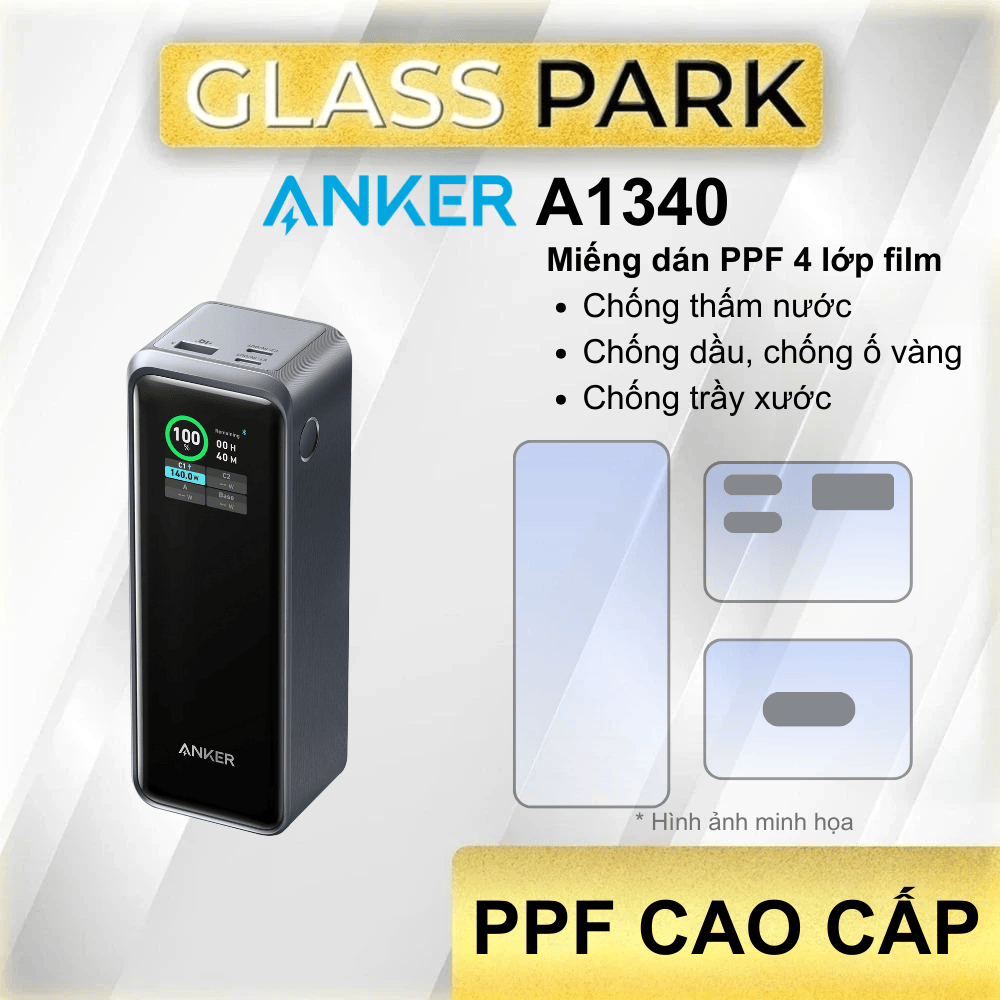 Miếng dán PPF cao cấp 4 lớp film bảo vệ sạc dự phòng Anker A1340, chống trầy xước, chống va đập nhẹ