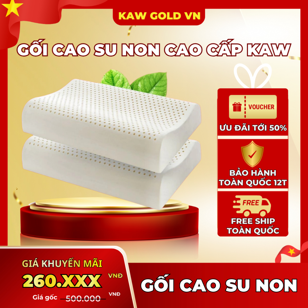 [TẶNG VỎ GỐI] Gối cao su non KAW Chất lượng cao 30x50cm, thiết kế lượn sóng, chống đau mỏi vai gáy