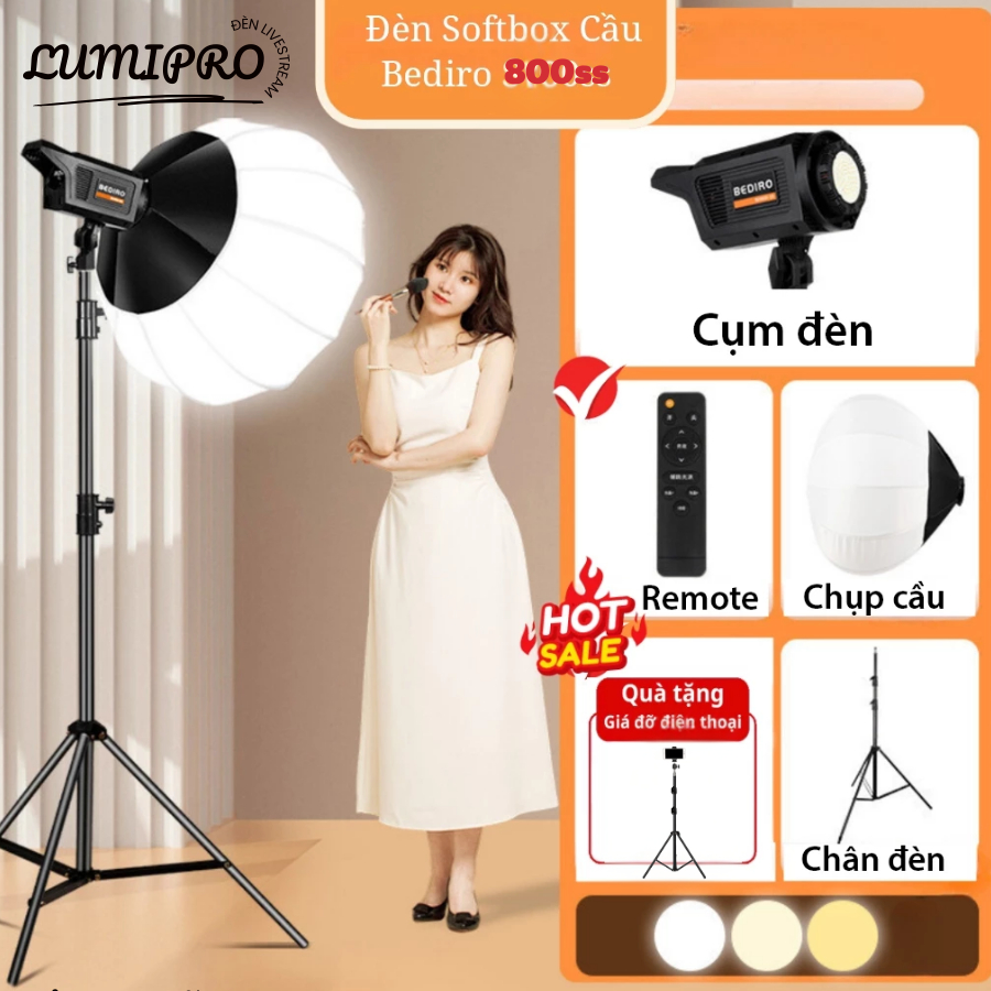 Đèn Livestream Softbox Cầu Bediro BD-800SS  Ánh Sáng trắng mịn 3 màu, Chân Cao 2m8, Đèn trợ sáng quay phim chụp hình