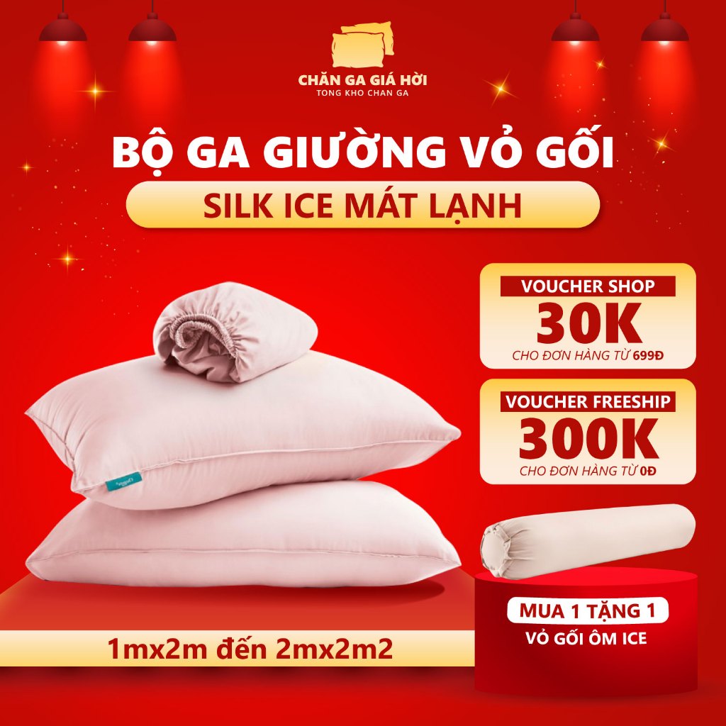 Bộ Ga Gối 3 Món Silk Ice Chagota, Chất Liệu Mát Mịn, Không Xù Lông, Bền Màu 1mx2m đến 2mx2m2 ( 2 Vỏ 