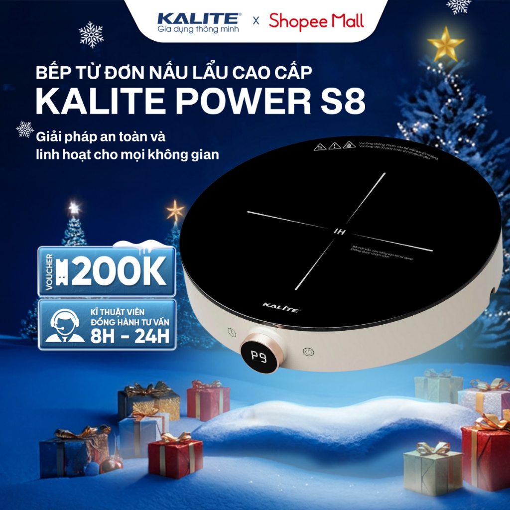 Bếp từ đơn bếp lẩu Kalite Power S8 2000W | Mặt Kính Pha Lê Chịu Nhiệt Cao, Tản Nhiệt Tốt Chín Đều