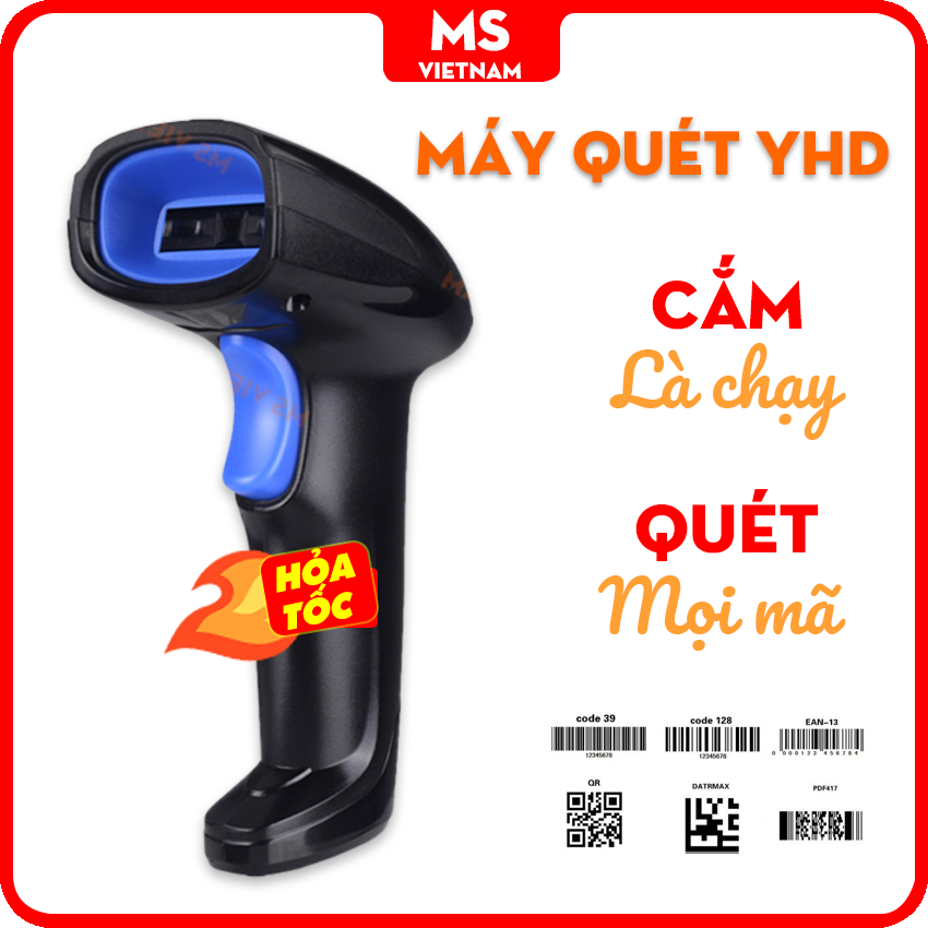 🔥 Máy Quét Mã Vạch 2D YHD1100 – Đọc QR / Bar Code Cầm Tay USB / Không Dây / Bluetooth – Tốc Độ Cao