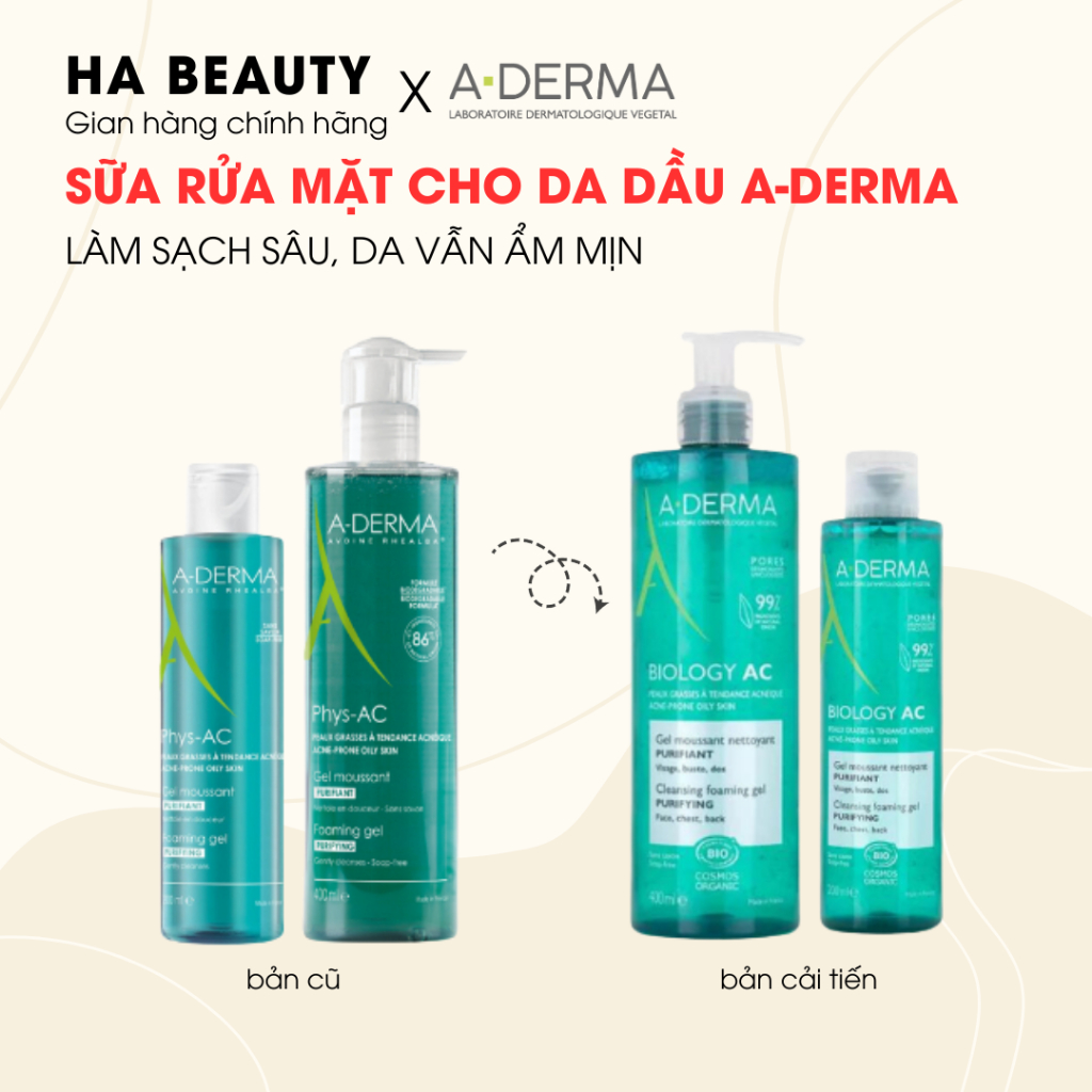 Sữa rửa mặt Aderma CHÍNH HÃNG PHÁP. A - Derma sữa rửa mặt dành cho da dầu, da mụn, da nhạy cảm ( MẪU