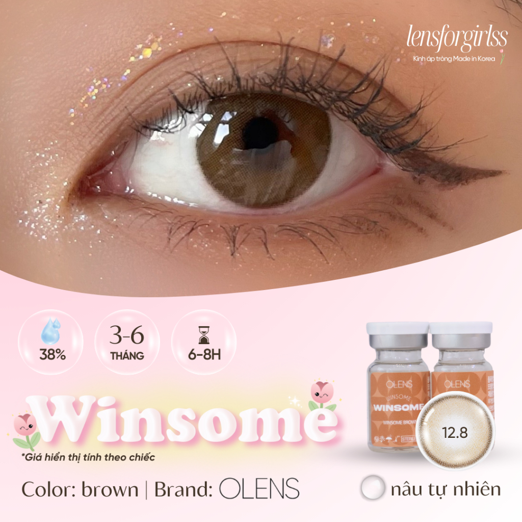 (OLENS) Lens Nâu | Kính áp tròng WINSOME BROWN chính hãng KOREA | Lens cận | LENSFORGIRLSS
