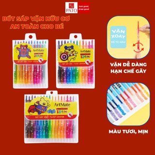  Bút Sáp Vặn Dài 12,18,24 Màu Hữu Cơ An Toàn Cho Bé Vỏ Nhựa Bảo Vệ Hạn Chế Gãy Màu Sắc Tươi Sáng Tô Màu Vẽ Tranh 