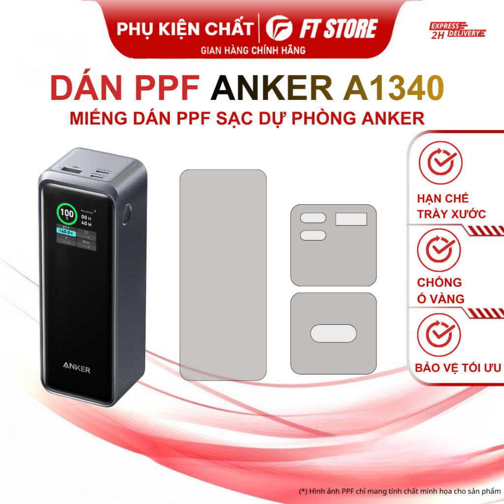 Miếng dán PPF cao cấp chống trầy màn hình, thân Sạc Dự Phòng Anker A1340 - 27650mAh 250W