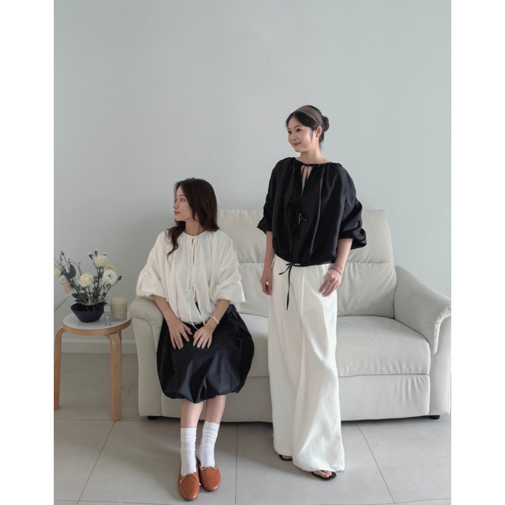 DOB - Áo kiểu dáng lỡ form rộng cột nơ | Noma Top | kèm áo trong