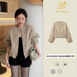   L1 Áo Khoác Dạ Bomber Nữ Cổ Tròn Dáng Ngắn Basic Khóa Kéo Phối Chun Thời Trang Hàn Quốc Cao Cấp Mùa Thu Đông 2S Studio 