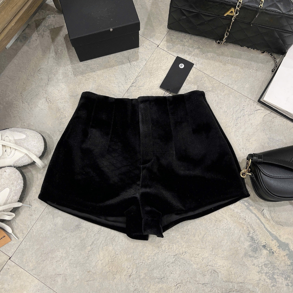  EMLYvn - Quần Short Nhung Cạp Cao Khóa Trước Có Mắc Cài Quần Đùi Nhung 2 Lớp Lưng Cao Quần Nhung Dáng Ôm KAB 