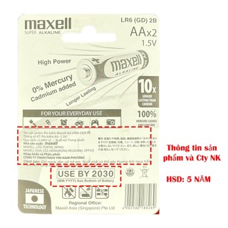 Pin AA (2A), AAA (3A) Maxell Alkaline LR6 vỉ 2 viên