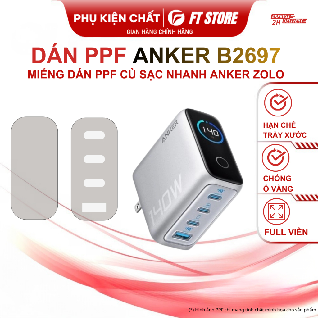 Miếng dán PPF cao cấp Củ sạc Anker Zolo 140W GaN A2697 - 140W hạn chế trầy xước bề mặt dán