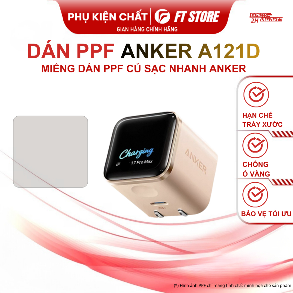 Miếng dán PPF cao cấp Củ sạc nhanh Anker A121D 45W màn hình thông, hạn chế trầy xước bề mặt dán