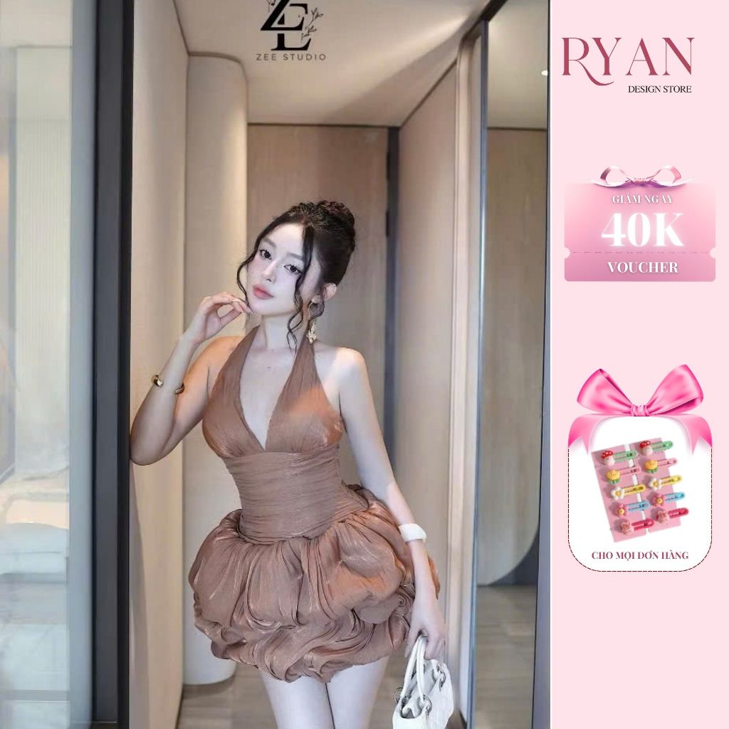 Đầm yếm phói chân váy bồng bí, Đầm thiết kế cổ yếm đi tiệc cho nữ (HA71)- Ryan Design Store