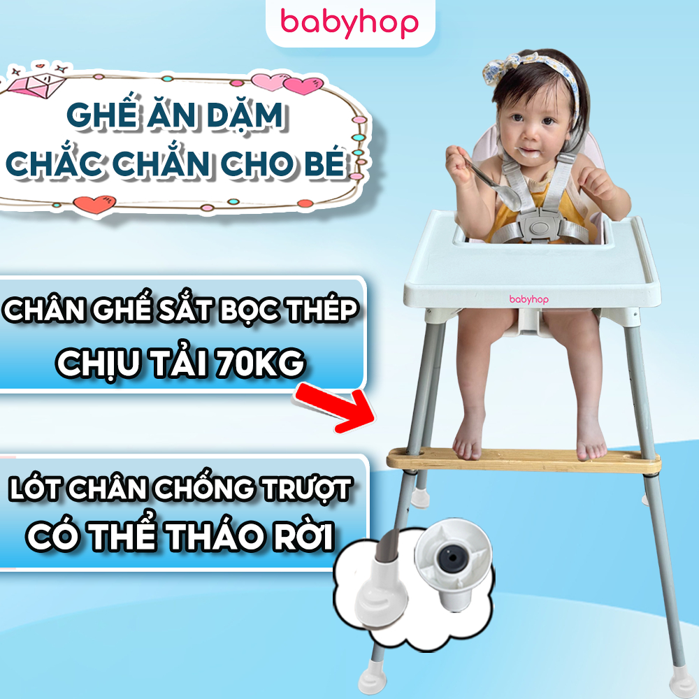 Ghế ăn dặm cho bé kèm mặt bàn Babyhop điều chỉnh 2 nấc nhựa PP 3 dây đai an toàn 