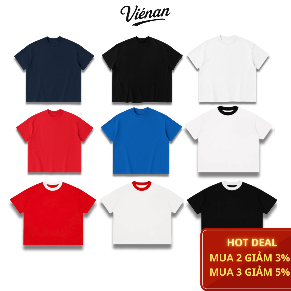 Áo Thun Boxy Trơn VIÉNAN Form Boxy Oversize Unisex 100% Cotton 280gsm Dày Mịn Đứng Form