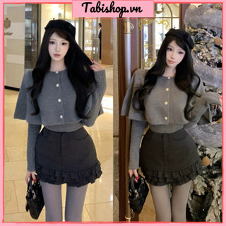  Set áo thun dài tay phối áo choàng kèm chân váy bèo TABISHOP Set đồ tiểu thư mặc thu đông đi dạo đi chơi 277  