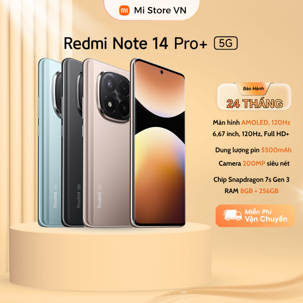 Điện thoại thông minh Xiaomi Redmi Note 14 Pro+ (Plus) 5G 8/256GB - Bảo Hành 12 Tháng Chính Hãng