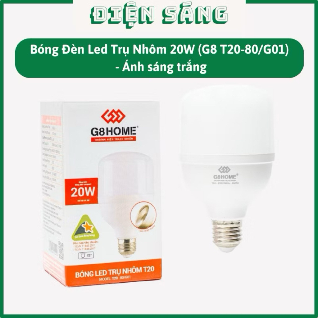 Bóng Đèn Led 30W Ánh sáng Trắng, ánh sáng vàng Trụ Nhôm Bọc Nhựa - Thiết Bị Điện G8 (G8 T30-100/G01)