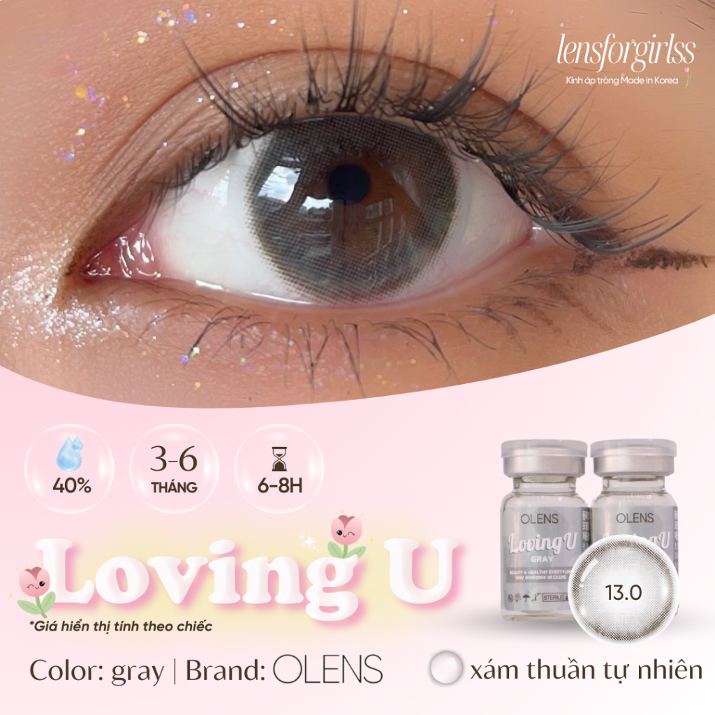 (OLENS) Kính áp tròng xám thuần tự nhiên LOVING U GRAY chính hãng KOREA | HSD 3-6 tháng | Lens cận |