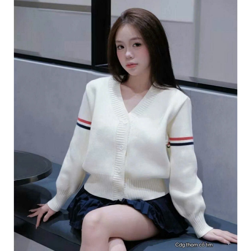 Áo Cardigan Len Hoạ Tiết 3 sọc tay đơn giản basic dễ phối đồ phong cách girl phố