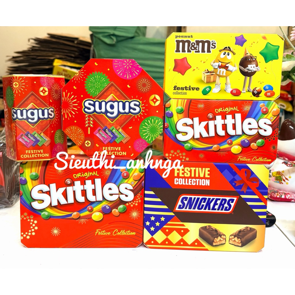 ( Hộp Quà Tết ) Kẹo Socola Snickers- Sugus - M&M's - Skittles Hộp Tết Đẹp