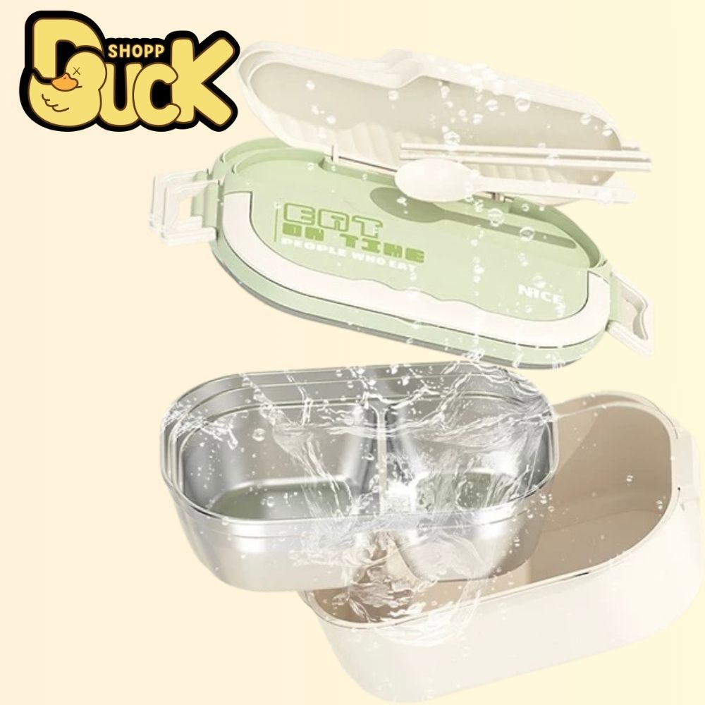 Hộp Cơm Trưa 2 Ngăn Giữ Nhiệt Văn Phòng 1000ml - Hộp Cơm inox 304 (Tặng kèm muỗng đũa) | BigBuy360 - bigbuy360.vn