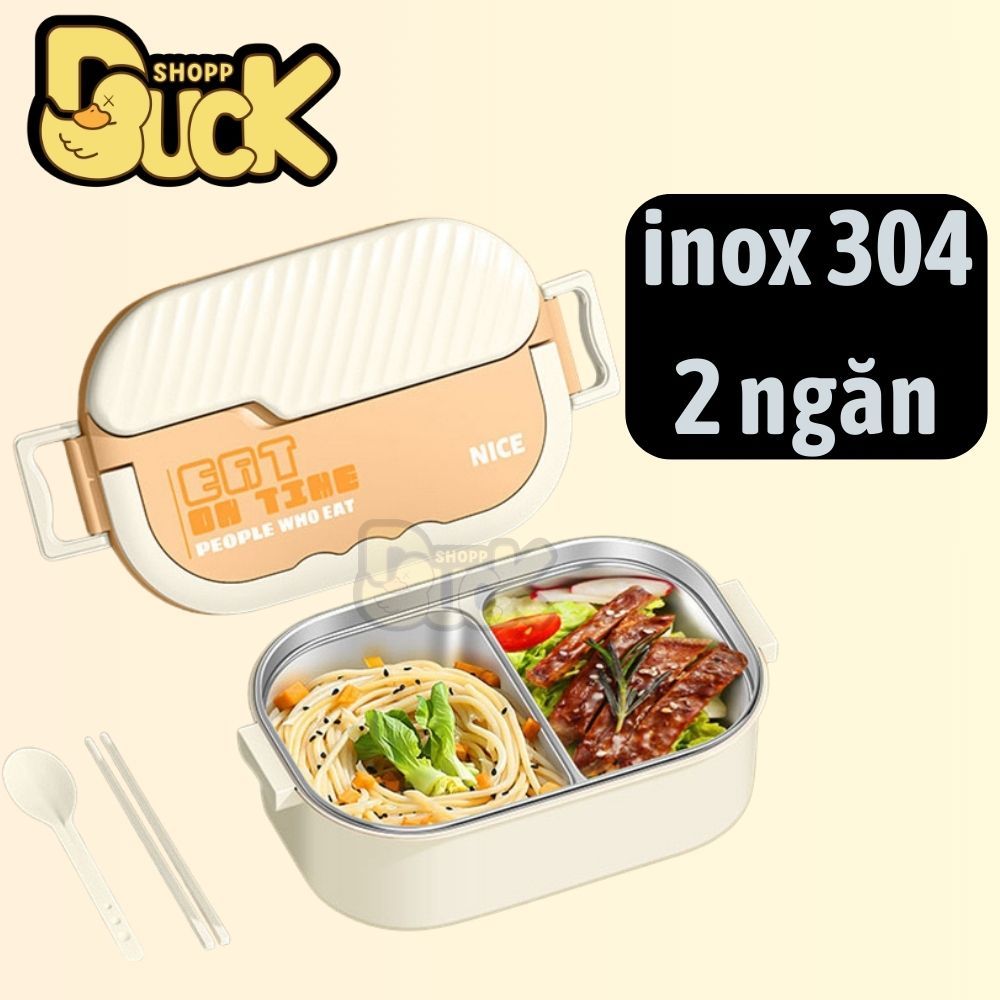 Hộp Cơm Trưa 2 Ngăn Giữ Nhiệt Văn Phòng 1000ml - Hộp Cơm inox 304 (Tặng kèm muỗng đũa) | BigBuy360 - bigbuy360.vn