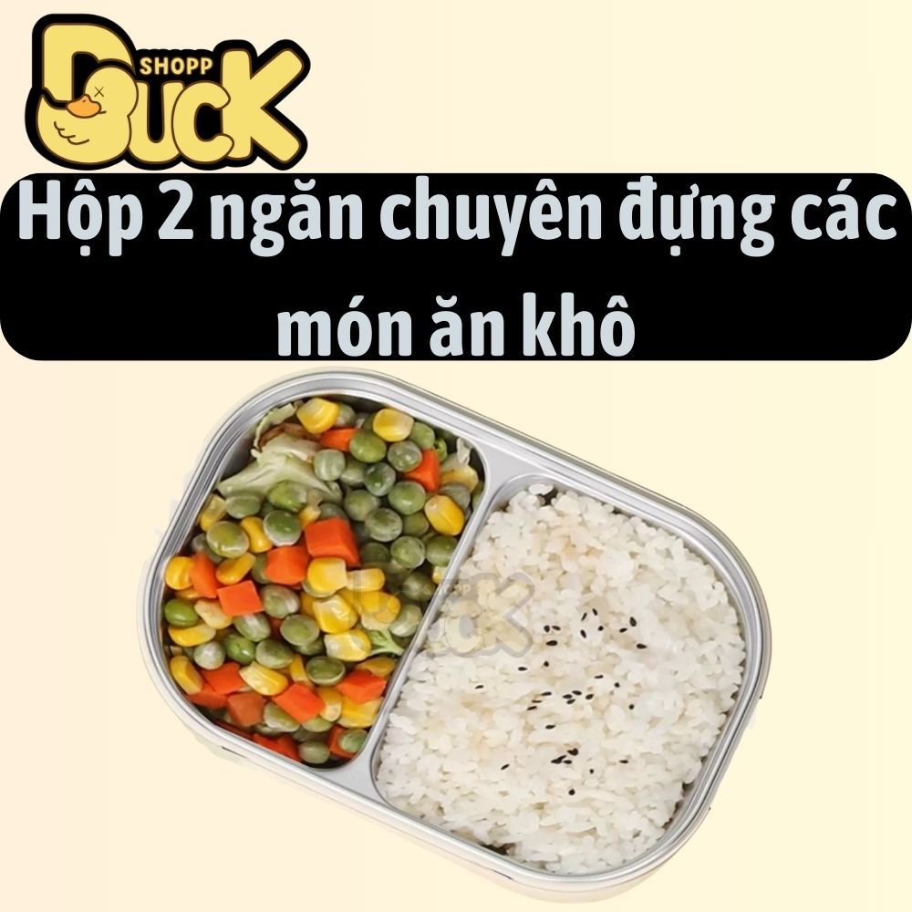 Hộp Cơm Trưa 2 Ngăn Giữ Nhiệt Văn Phòng 1000ml - Hộp Cơm inox 304 (Tặng kèm muỗng đũa) | BigBuy360 - bigbuy360.vn
