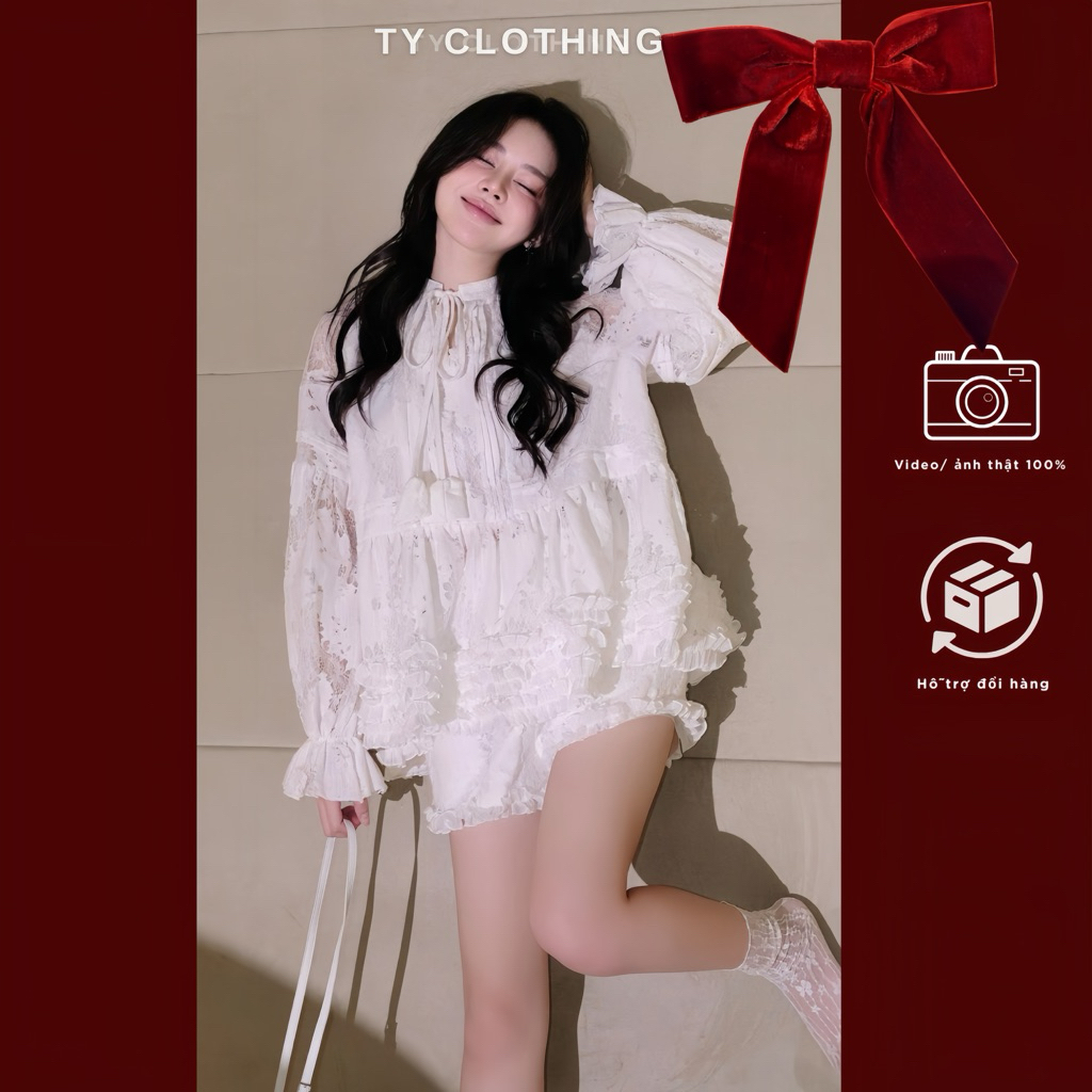  Set babydoll ren trắng- Hàng thiết kế- màu Trắng- TYCLOTHING 