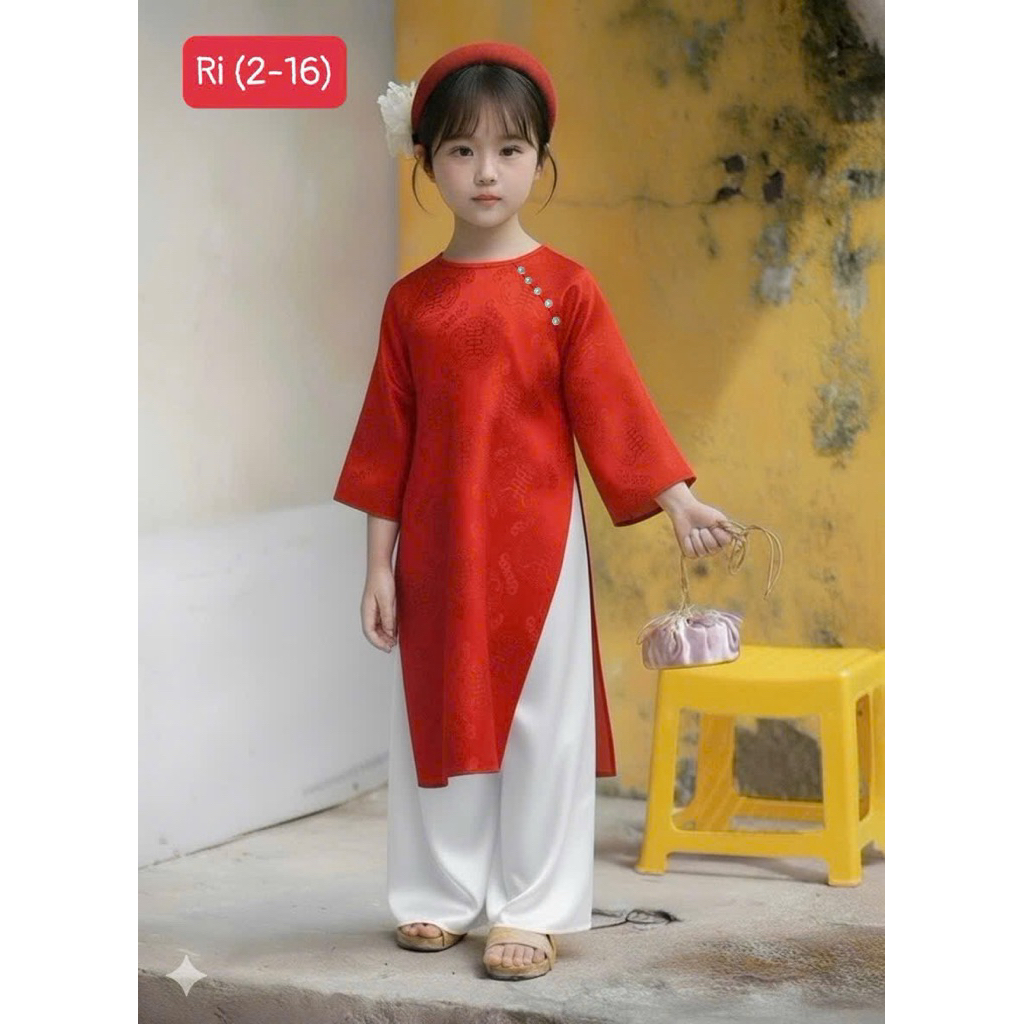 Áo dài bé gái gấm Thọ Dơi 2026