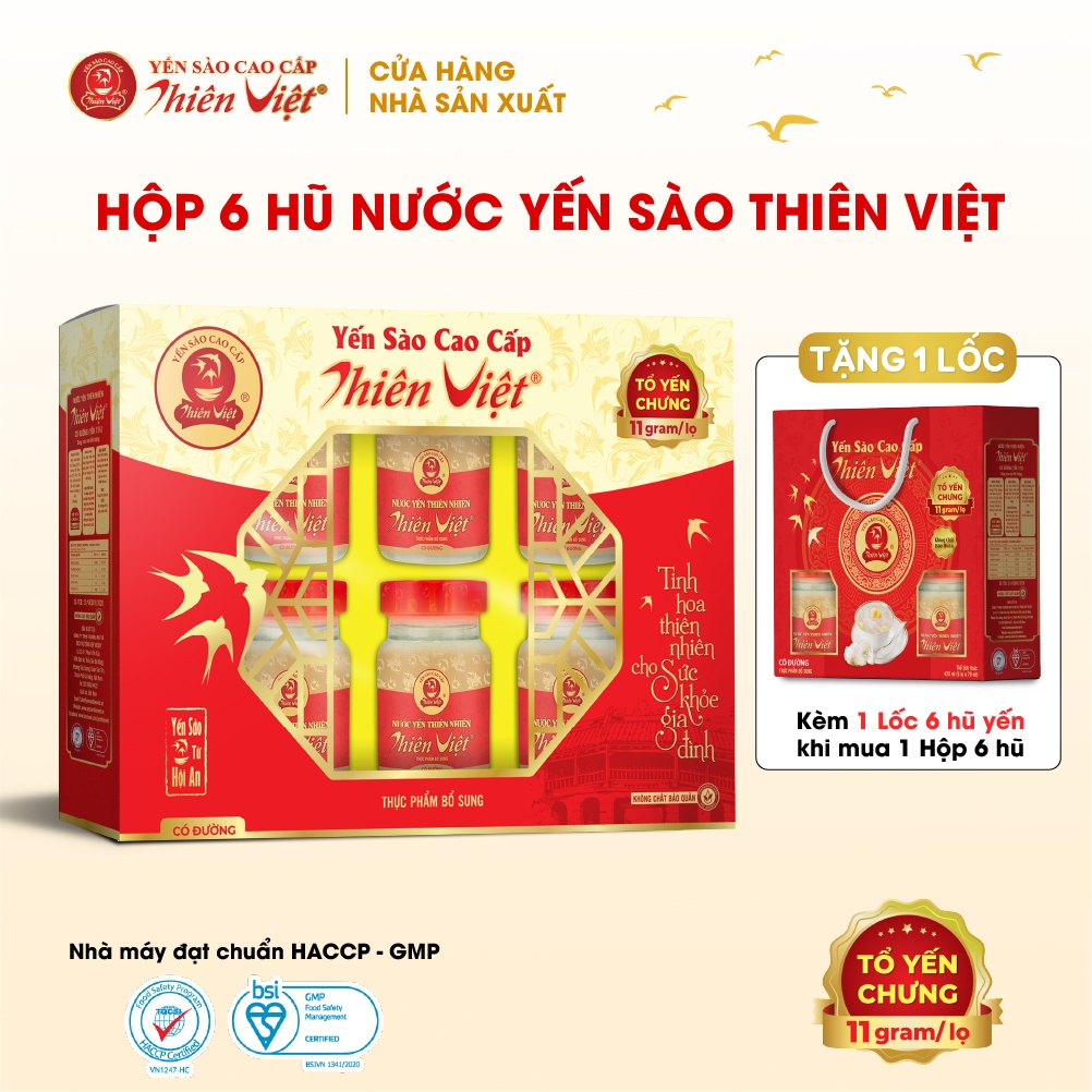 [TẶNG 1 LỐC 6 HŨ] Yến Sào Thiên Việt cao cấp yến 15% (Hộp 6 hũ x 70ml)
