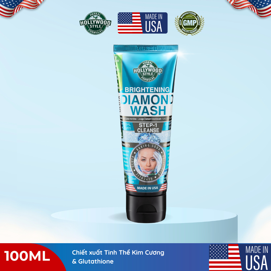 Gel Rửa Mặt Brightening Diamond Wash 100ml - Hollywood Style - Dưỡng Trắng Da Tinh Chất Gluthathione