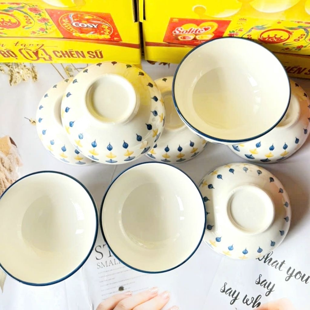 Bộ 10 chén sứ ( bát sứ) họa tiết - Tráng men cao cấp- chén sứ, chén cơm, chén cơm, bát ăn cơm