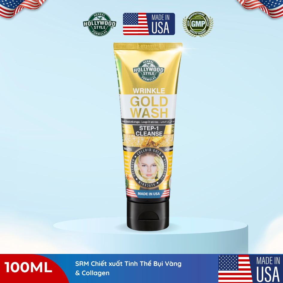 Gel Rửa Mặt Hollywood Style Giảm Nếp Nhăn Tinh Chất Vàng Wrinkle Gold Wash 100ml