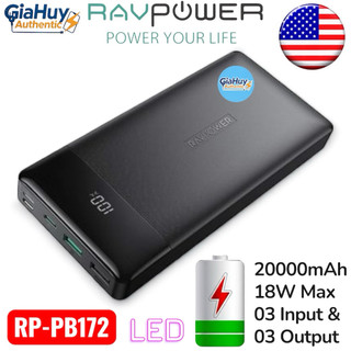 Pin sạc dự phòng ravpower rp-pb172 20000mah 18w, 03 cổng input & 03 cổng output