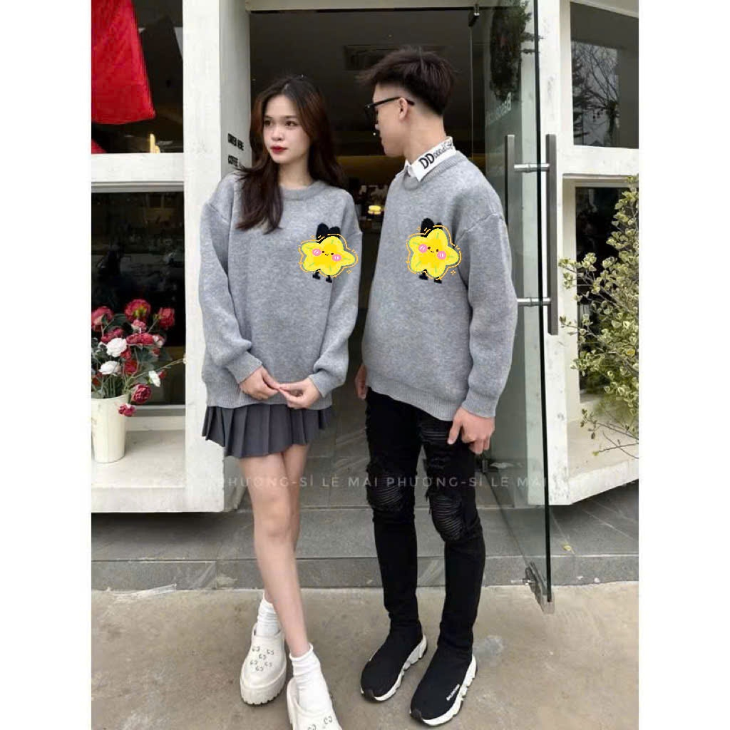 Áo Len Thêu Tim Đôi Lãng Mạn, Áo Len Thêu Tim chữ A Đồ Đôi Siêu Xinh Dành Cho Nam Nữ 2025