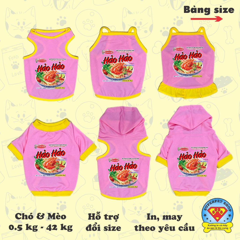 ÁO THÚ CƯNG IN LO GO HÌNH MÌ HẢO HẢO HỒNG XINH