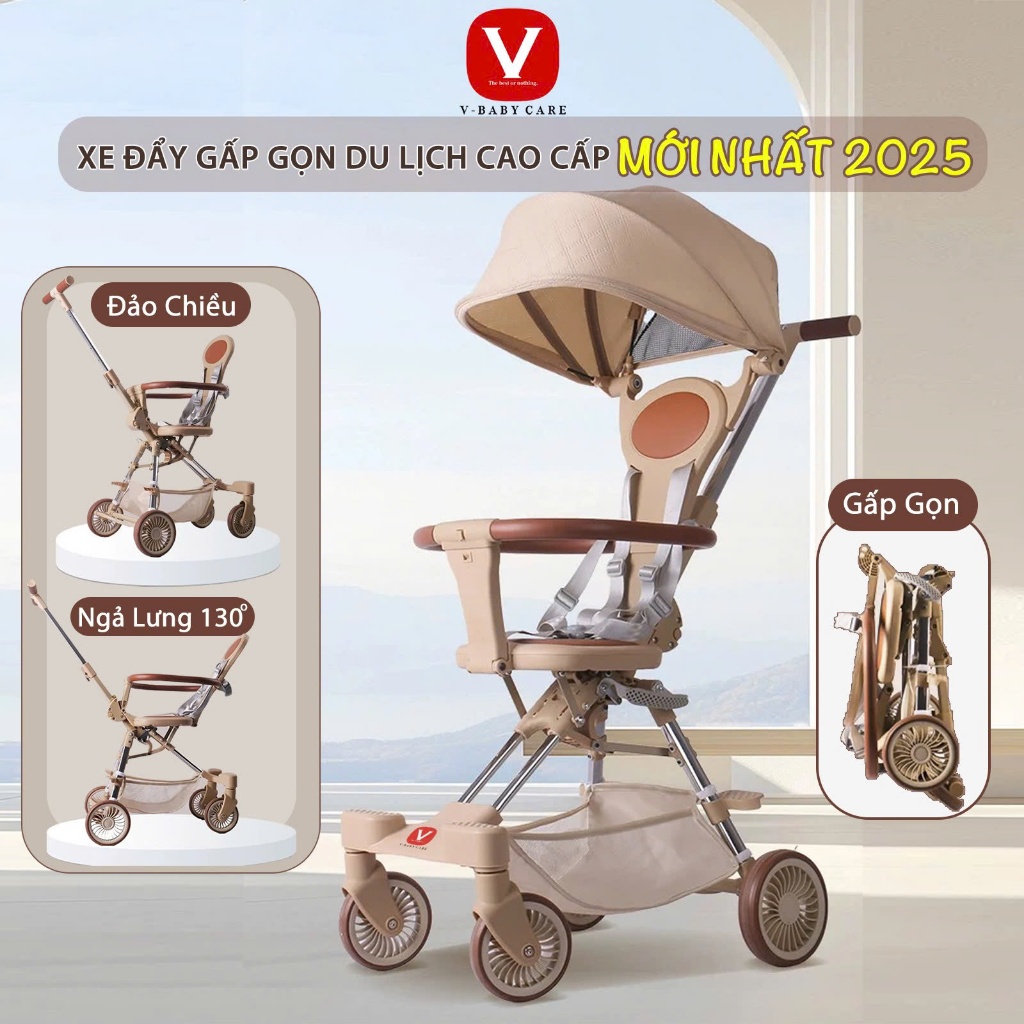 Xe Đẩy Du Lịch Gấp Gọn Q2 Cao Cấp Ngả Tựa Lưng Cho Bé Từ 5 Tháng V-BABY