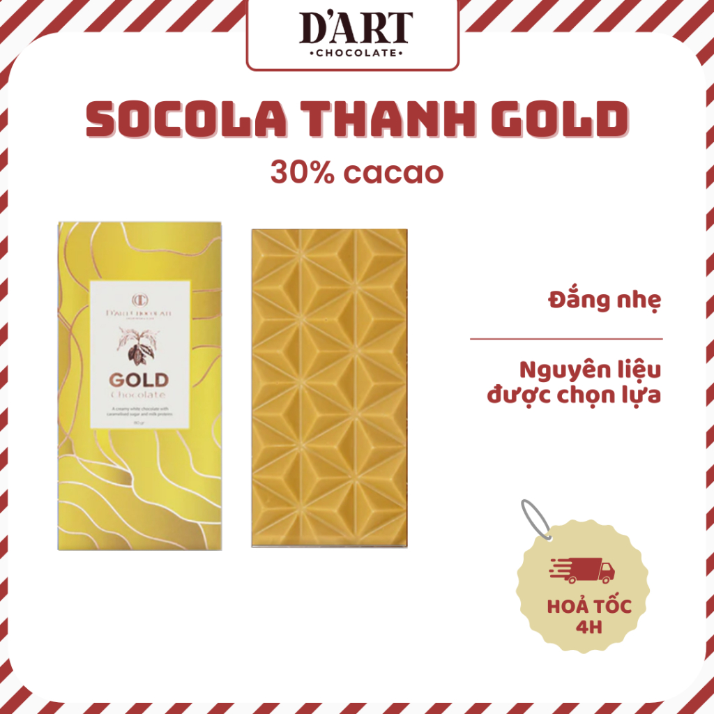 Socola Sữa Nguyên Chất Gold 30% Cacao 80g - D'art Chocolate