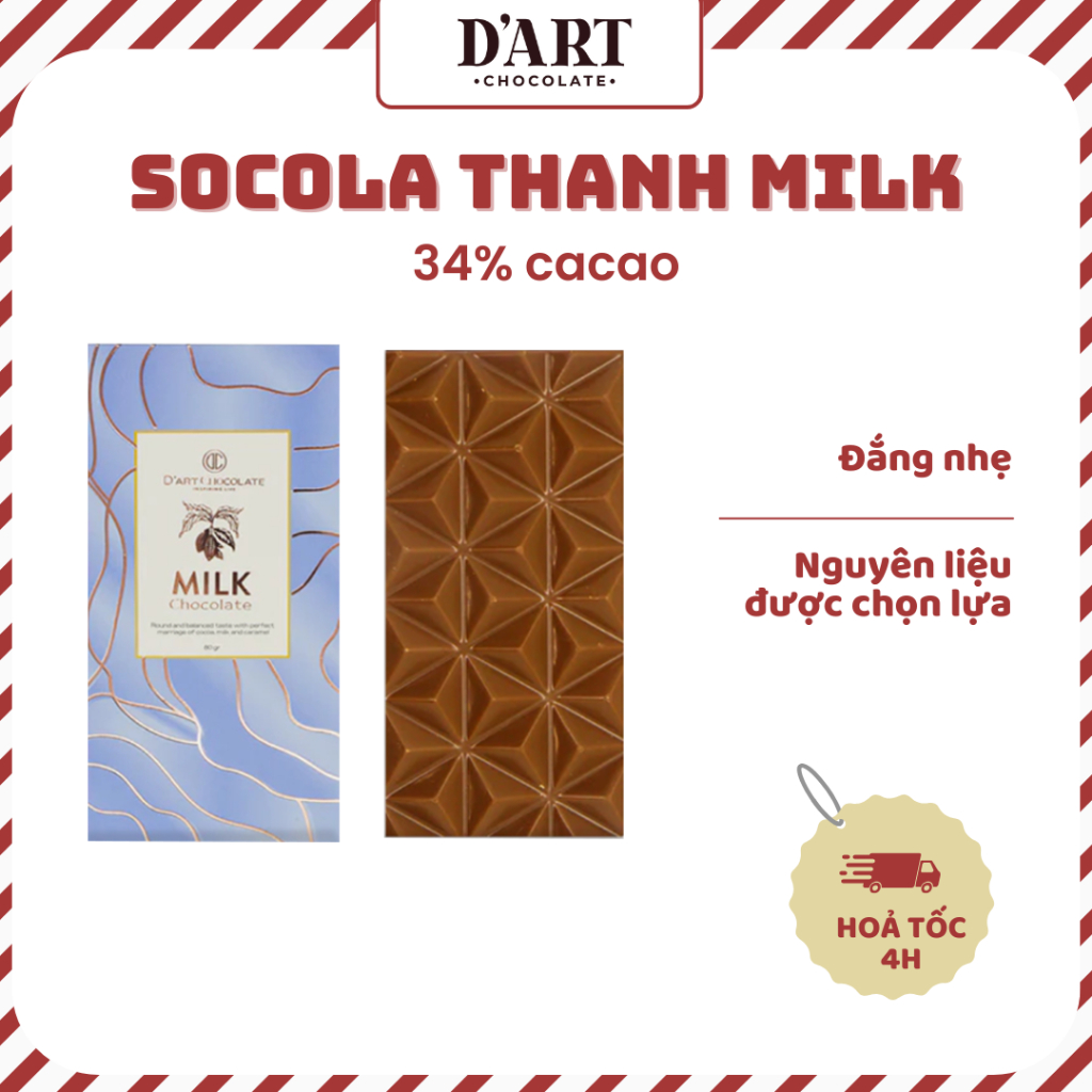 Socola Sữa Nguyên Chất 34% Cacao 80g - D'art Chocolate