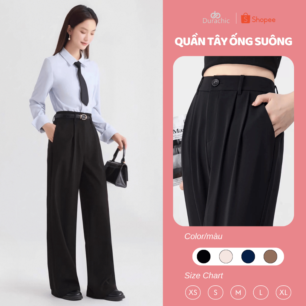 Quần Tây Ống Suông (Chất Gold Nhật Có Độ Rủ ) Mềm Mịn Lưng Cao Tôn Dáng Dài 97cm và 102cm QS1