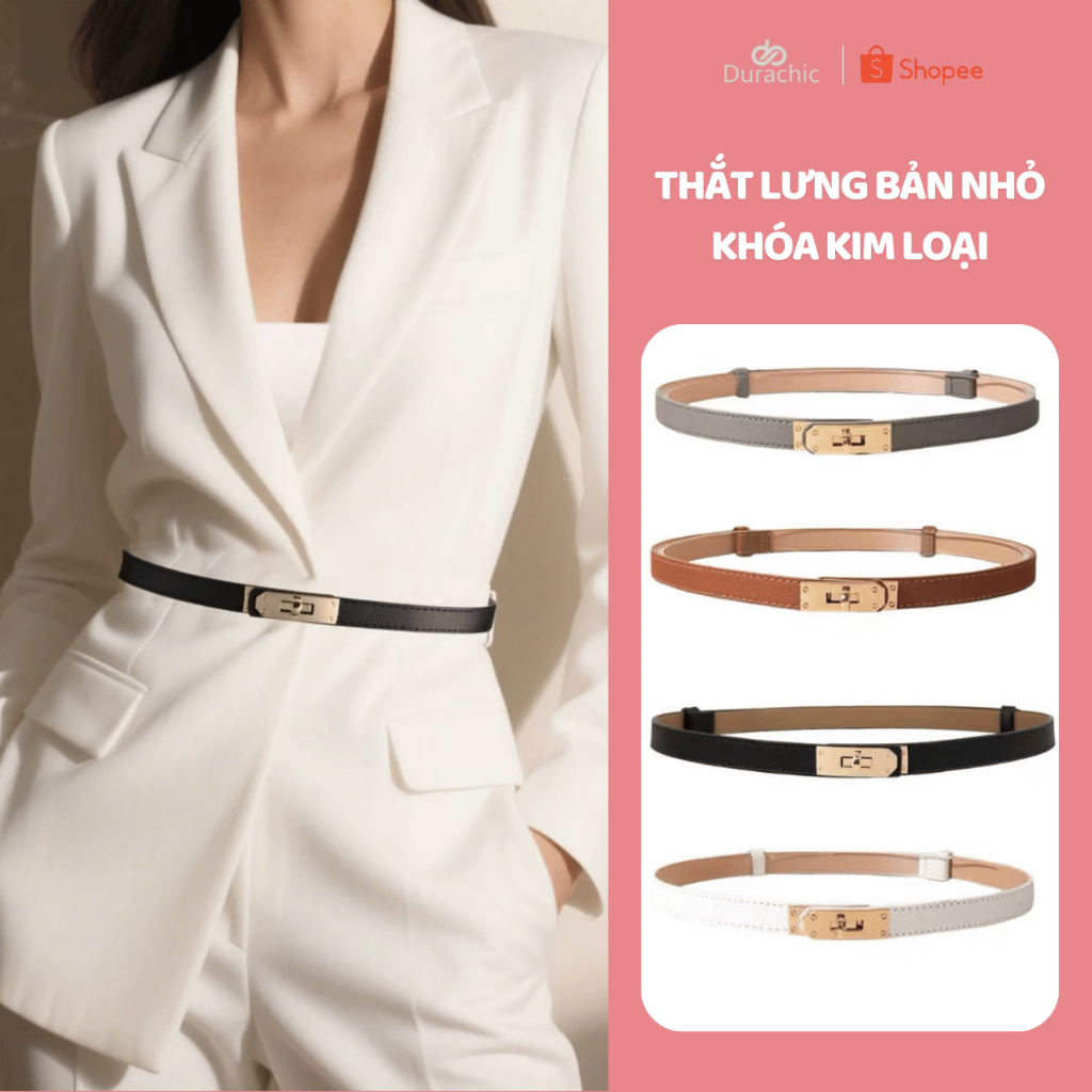 Thắt Lưng Da Nữ Bản Nhỏ Dura Fashions Cao Cấp Không Lỗ Phối Váy Và Quần Khóa Kim Loại Sang Trọng TL2