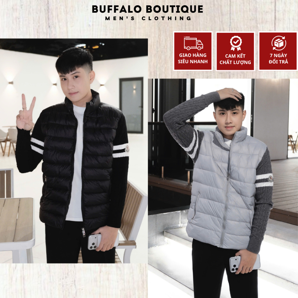Áo Khoác Trần Bông Nam Mon Clo Phối Vạch Tay Trắng Siêu Đẹp - Áo Khoác Phao Mon Hàng Quảng Châu 2026