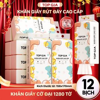 [SIÊU TO - TIẾT KIỆM] Combo 12 Bịch Khăn Giấy Top Gia Đa Sắc 1280 Tờ 4 Lớp Giấy Rút Mềm Mịn Dày Dai